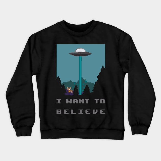 I want to believe - pixelart alien spaceship and cow retro video games Crewneck Sweatshirt by Quentin1984